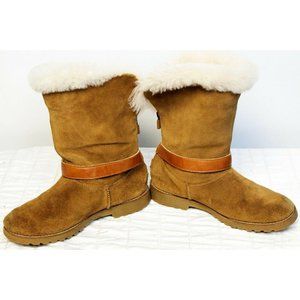 UGG Nessa Chestnut Shearling Boots Women's Sz 4 Suede Sherpa Lined Zipper Back